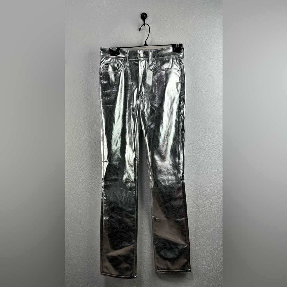 Gap High Rise Vegan Leather Cheeky Straight Pants Metallic Silver 2/26R NWT